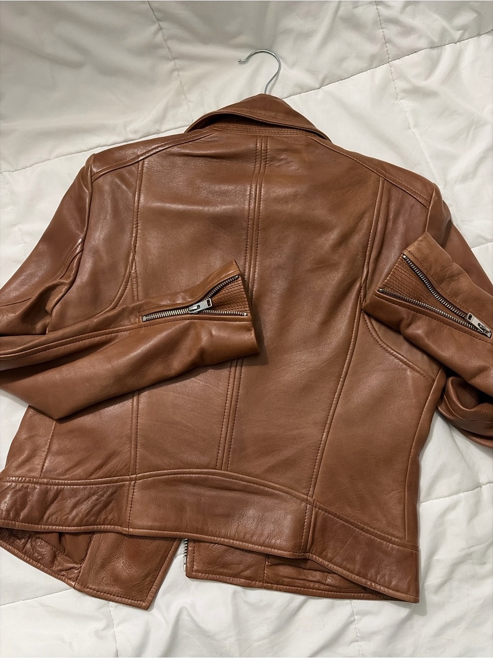 Lamarque Cognac Leather Moto Jacket Size M Buttery Soft - Picture 6 of 6